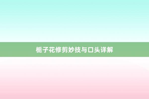栀子花修剪妙技与口头详解